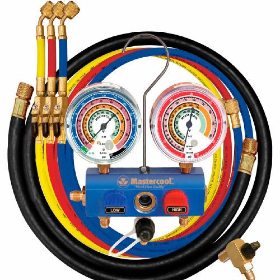 Wholesale Mastercool 59861 3 Way 3 1/8" Gauges, 60" Hoses 3-1/4" R, B, Y & 1-3/8" Black